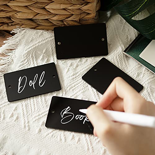 Temlum 18 Pcs Acrylic Basket Labels, Storage Tags with Chalk Marker Removable Label for Wire, Wicker, Woven Baskets & Pantry Storage (Rectangle, Black) - Image 5