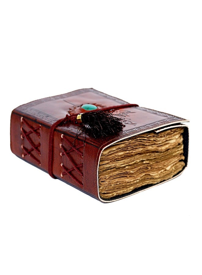 CREATIVE LEATHER ART مفكرة عتيقة، مفكرة جلدية، دفتر ملاحظات جلدي، مفكرة صائد الأحلام مع حجر، مفكرة ورقية ذات حواف خشنة 200 صفحة، مفكرة جلدية للرجال، مفكرة جلدية للنساء (بني) - Image 5