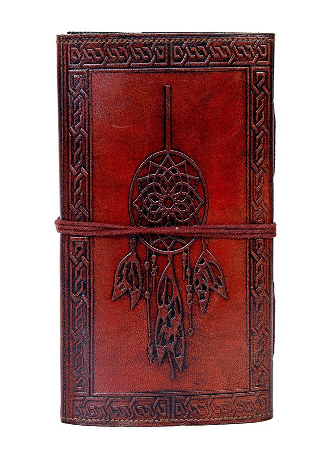 CREATIVE LEATHER ART مفكرة عتيقة، مفكرة جلدية، دفتر ملاحظات جلدي، مفكرة صائد الأحلام مع حجر، مفكرة ورقية ذات حواف خشنة 200 صفحة، مفكرة جلدية للرجال، مفكرة جلدية للنساء (بني) - Image 4