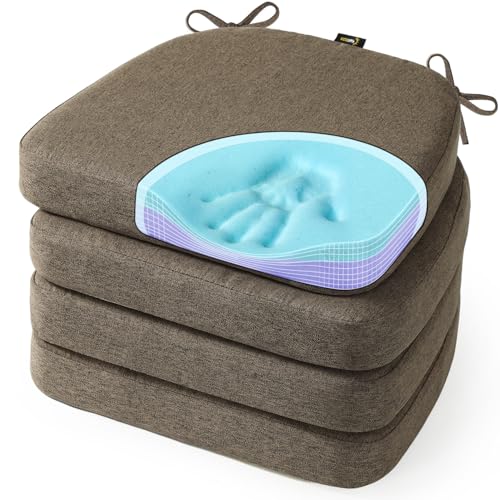 SUNROX Cooling Gel Memory Foam Chair Cushions 26 Thick UShaped DualLayer Comfort Dining Chair Pads Non Slip Seat Cushion with Ties for Indoor Kitchen Office 17x16 Set of 4 Heather Chestnut - Image 1
