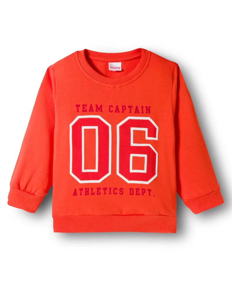 Babyhug Babyhug Terry Knit Full Sleeves Top & Denim Jeans Set with Number Graphic - Orange & Blue