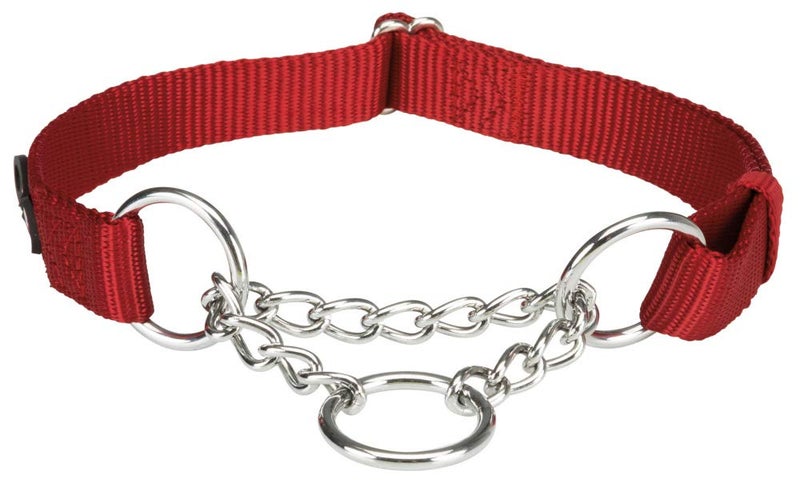 Trixie Premium Stop-The-Pull Collar, Adjustable Nylon Collar for Dogs, Made with Strong Metal Chain to Easily Slip Around Dog's Neck – (M-L, Cherry RED) - Image 1