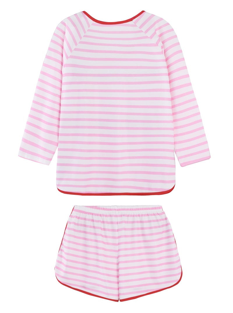 Hilinker Womens Striped Pajama Set 3/4 Sleeve Top with Shorts Sleepwear 2 Piece Lounge Sets Pink Red Stripe Small - Image 4