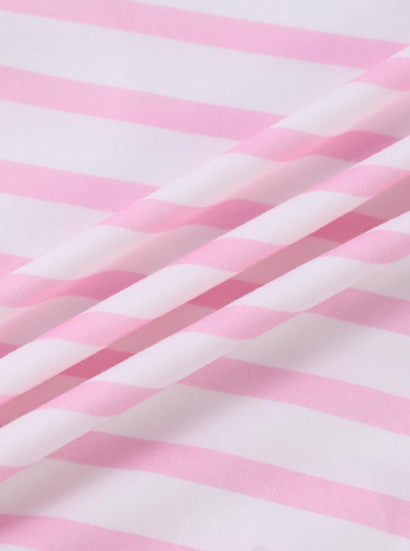 Hilinker Womens Striped Pajama Set 3/4 Sleeve Top with Shorts Sleepwear 2 Piece Lounge Sets Pink Red Stripe Small - Image 5