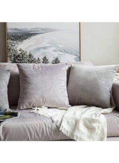 Wooden Twist Raafi Light Grey Color Velvet Cushion Covers (Set of 2)  - Image 1