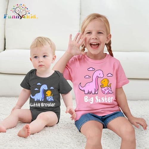 Funnycokid Big Sister Little Brother Outfit Matching Toddler Shirts for Girls Baby Boy Newborn Gifts Dinosaur 02 2T 03M - Image 3