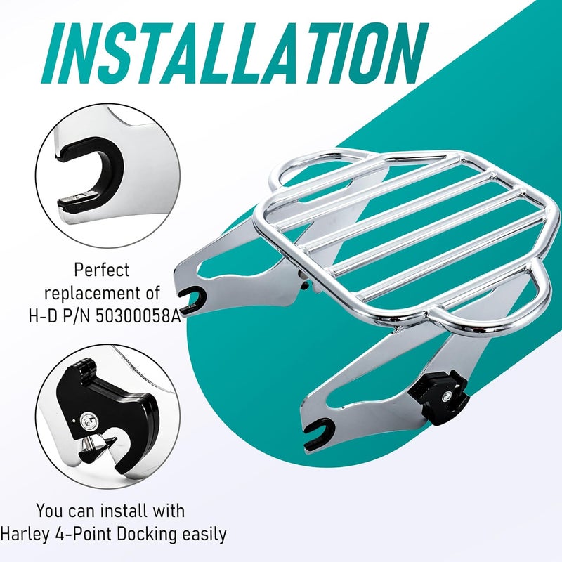 MoKitDora Detachable Two-Up Luggage Rack for Harley Touring Models 2009-2021, Chrome - Image 3