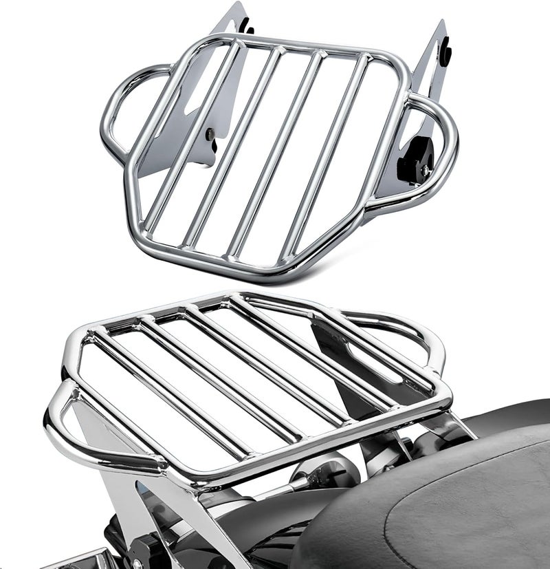 MoKitDora Detachable Two-Up Luggage Rack for Harley Touring Models 2009-2021, Chrome - Image 1