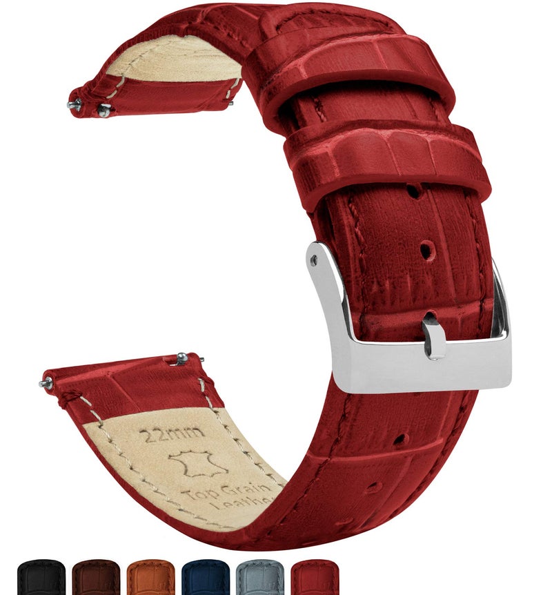 BARTON WATCH BANDS 18mm Crimson Red - Alligator Grain - Quick Release Leather Watch Bands - Image 1
