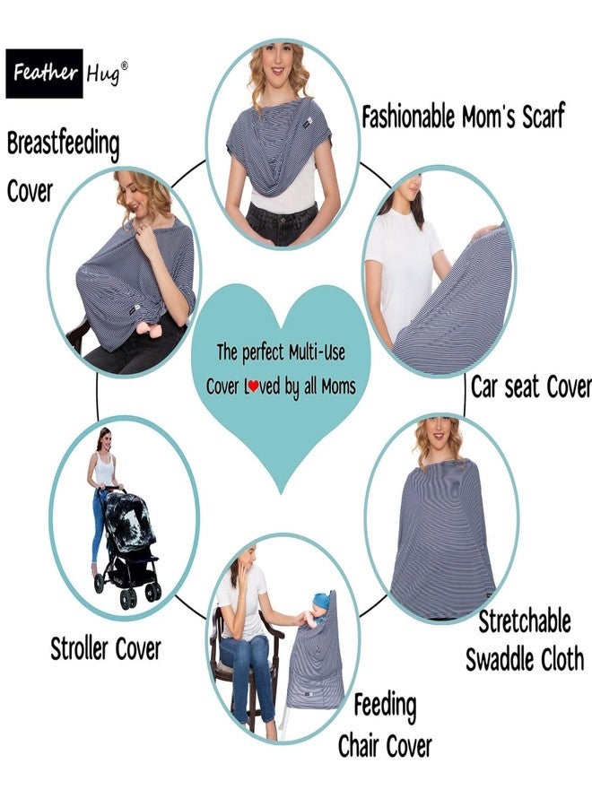 Feather Hug® 360° Premium Nursing Cover for Breastfeeding - Feeding Apron for mom, Stretchy Feeding Cover for Mother, Real Breathable Breast Feeding Cover (Small Blue and White) - Image 2