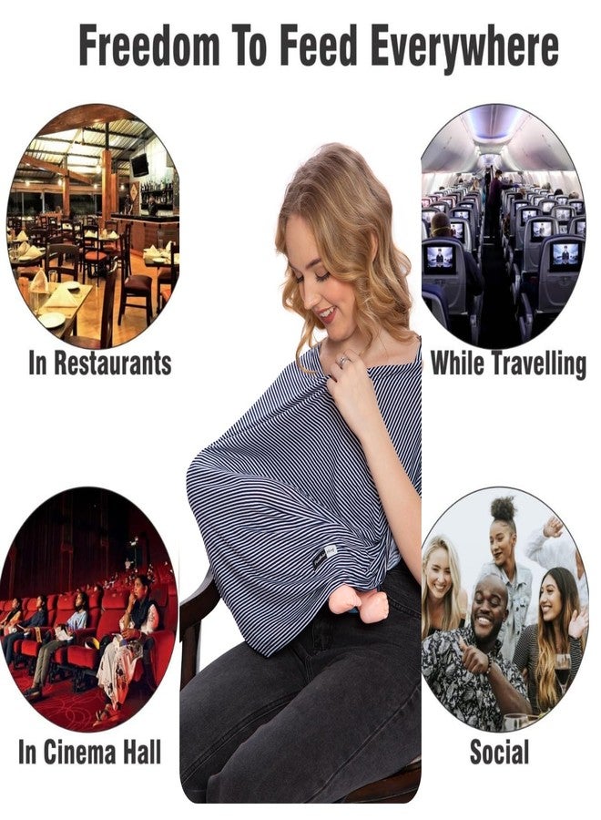Feather Hug® 360° Premium Nursing Cover for Breastfeeding - Feeding Apron for mom, Stretchy Feeding Cover for Mother, Real Breathable Breast Feeding Cover (Small Blue and White) - Image 3