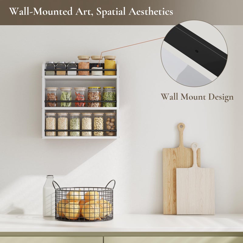 BCOZLUX 3 Tier Wooden Spice Rack, Seasoning Jars Rack Shelf Spice Organizer for Countertop or Wall Mount, Vertical Spice Holder for Kitchen Counter, Cabinet, Pantry, White - Image 2