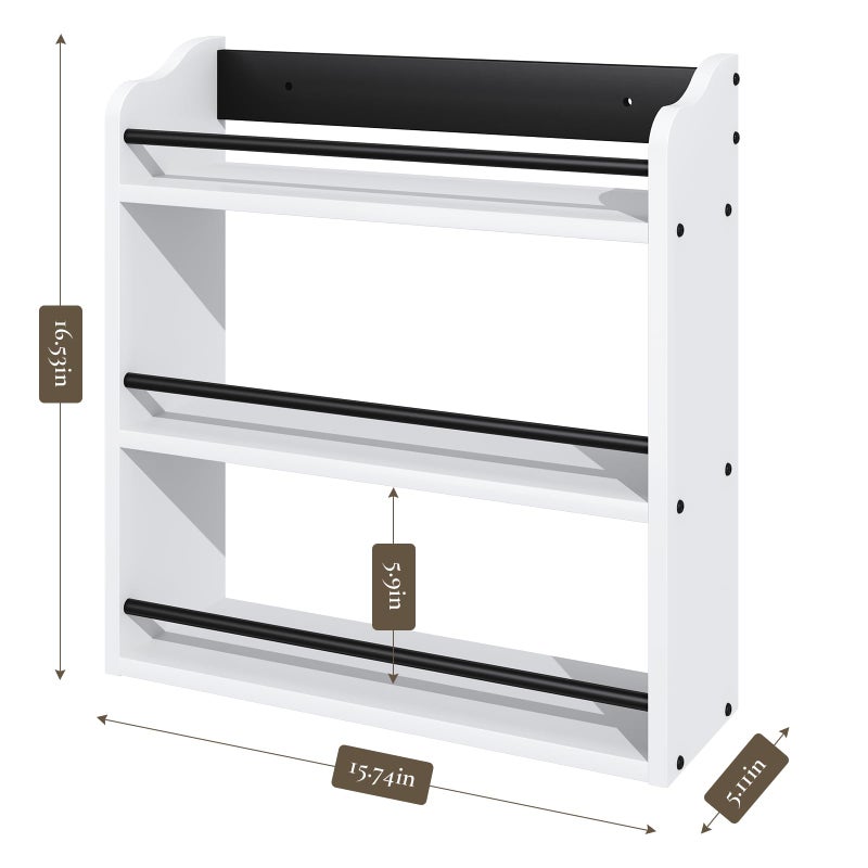 BCOZLUX 3 Tier Wooden Spice Rack, Seasoning Jars Rack Shelf Spice Organizer for Countertop or Wall Mount, Vertical Spice Holder for Kitchen Counter, Cabinet, Pantry, White - Image 5