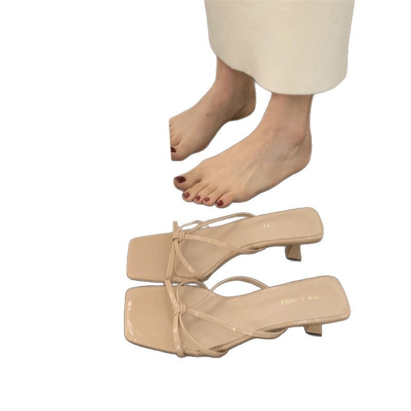 Women's French Square Toe Cross Strap Thin Heel Sandals 2025 Summer New Arrival - Image 5