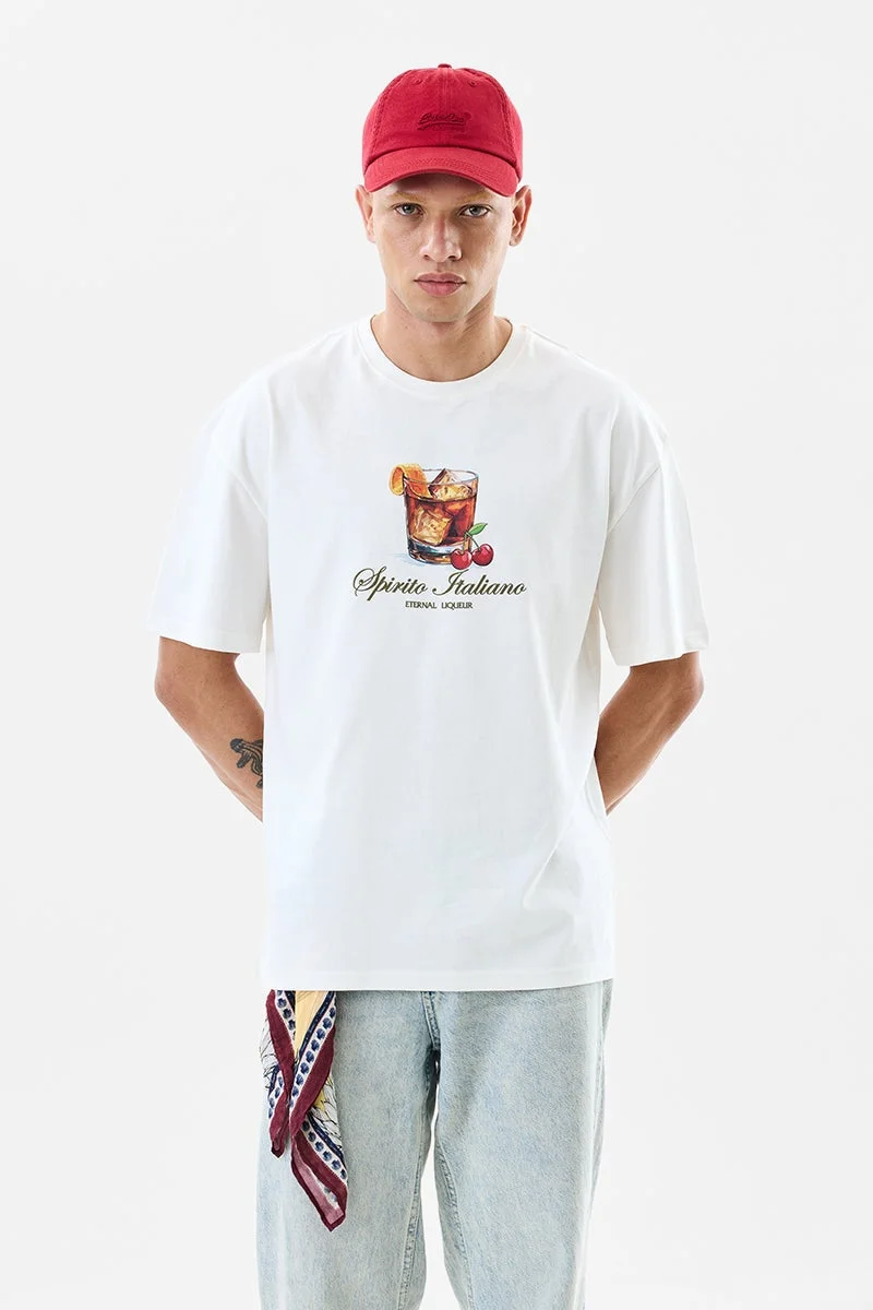 سنيتش تي شيرت قطن أبيض واسع الطراز القديم