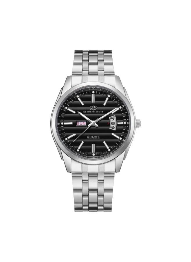 كينيث سكوت Men's Analog Display Watch With Silver Steel Strap - K23054-SBSB