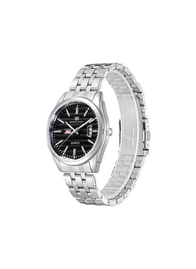 كينيث سكوت Men's Analog Display Watch With Silver Steel Strap - K23054-SBSB