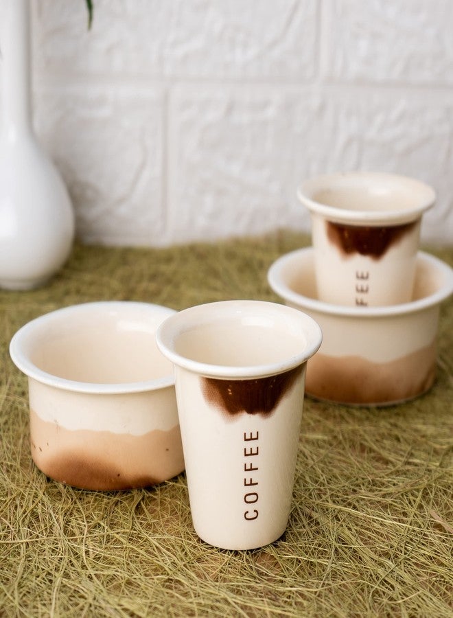 Clay Craft Fine Ceramic Dawara Tumbler| Dabara|Tumbler for Serving South Indian Filter Coffee/Tea - Pack of 4 (2 Tumblers + 2 Dabara) (Brown) - Image 2