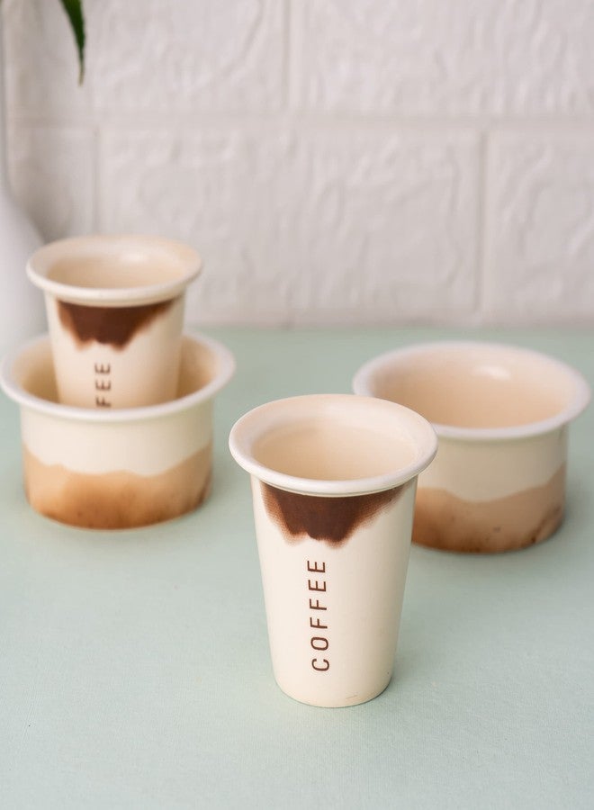 Clay Craft Fine Ceramic Dawara Tumbler| Dabara|Tumbler for Serving South Indian Filter Coffee/Tea - Pack of 4 (2 Tumblers + 2 Dabara) (Brown) - Image 1