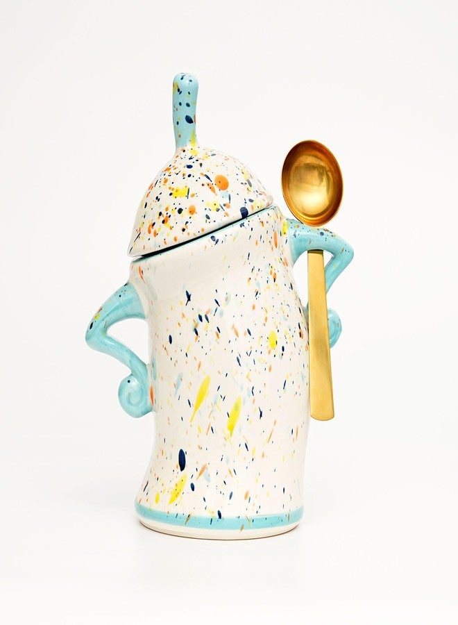 Antetek Canister With Attitude,Large Capacity Cute Sassy Storage Canister,Interesting food jars, stylish airtight large ceramic lids, coffee, tea, sugar and spice storage jars with spoons (Cyan) - Image 5