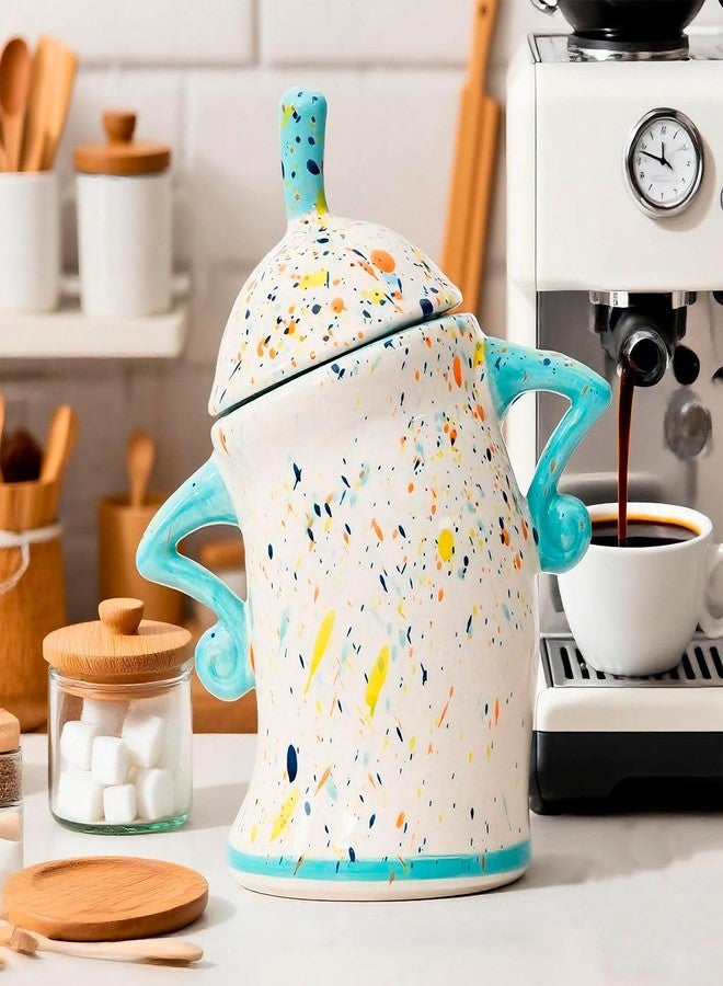 Antetek Canister With Attitude,Large Capacity Cute Sassy Storage Canister,Interesting food jars, stylish airtight large ceramic lids, coffee, tea, sugar and spice storage jars with spoons (Cyan) - Image 1