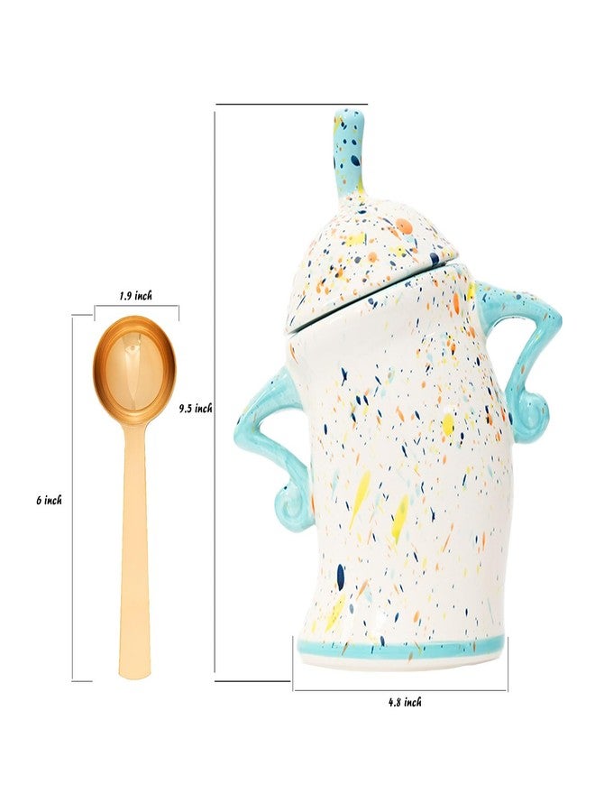 Antetek Canister With Attitude,Large Capacity Cute Sassy Storage Canister,Interesting food jars, stylish airtight large ceramic lids, coffee, tea, sugar and spice storage jars with spoons (Cyan) - Image 2