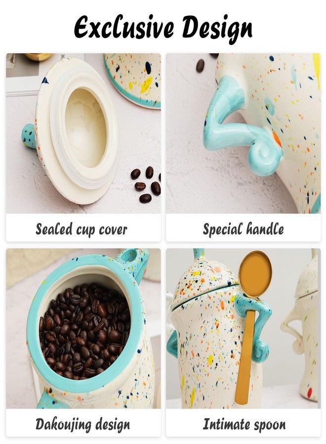 Antetek Canister With Attitude,Large Capacity Cute Sassy Storage Canister,Interesting food jars, stylish airtight large ceramic lids, coffee, tea, sugar and spice storage jars with spoons (Cyan) - Image 4
