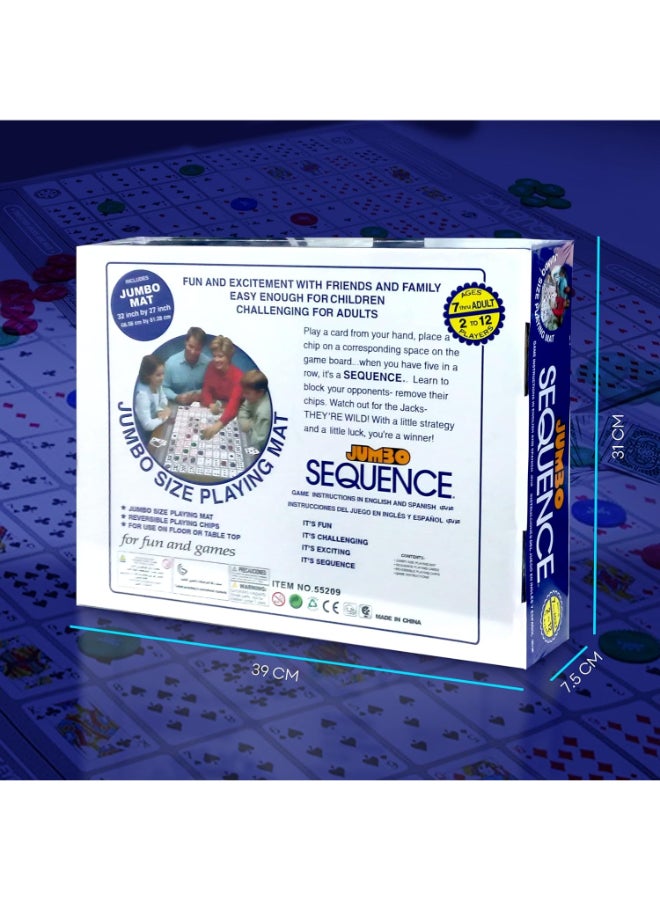 ZAMZIN Jumbo Sequence, Family Board Game, Deluxe Edition Strategy Board Games, Playset with Chips, Cards & Mat, Perfect For Multi Players, Memorable Game Nights & Gatherings - Image 4
