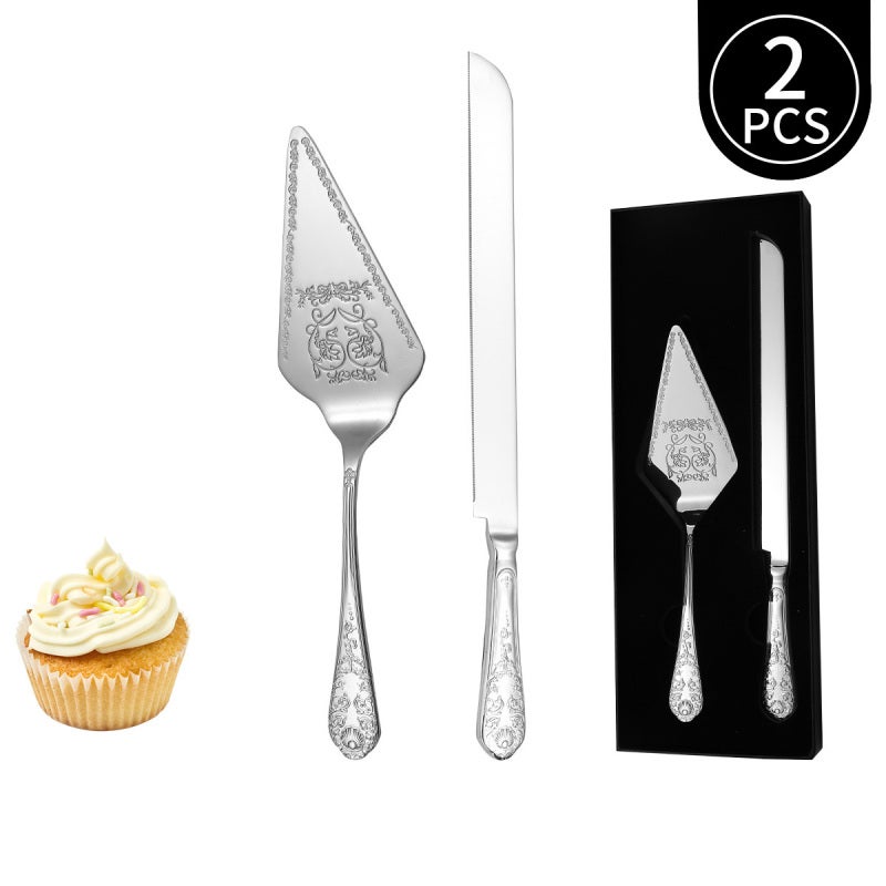 Gold Cake Spatula Set: 2-Piece 304 Stainless Steel - Elegant Patterned Design Cake Serving Tools for Hotel Table Settings, Gifting and Home Dessert Use - Image 3
