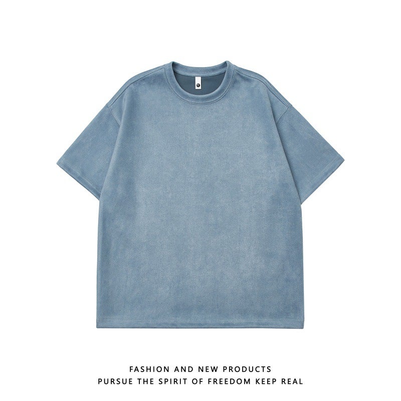 Us Size Spot High Quality Men'S 220G Suede Short-Sleeved Pure Color T-Shirt - Image 1