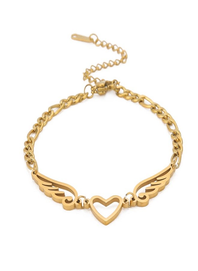 UNIFT Angel Wings Heart Bracelet For Women,Stainless Steel Hollow Out Bracelets,Unique Exquisite Adjustable Jewelry Gifts For Women (gold, Stainless Steel) - Image 1