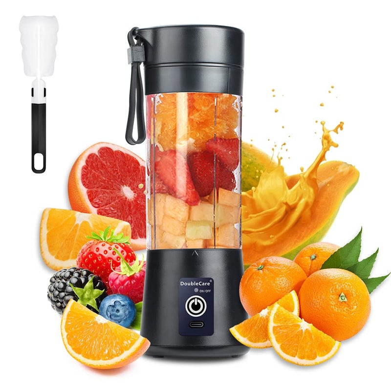 DoubleCare Portable Blender CupElectric USB Mini Juicer Blender For Shakes and Smoothies Juice380ml Six Blades Great for MixingBlack