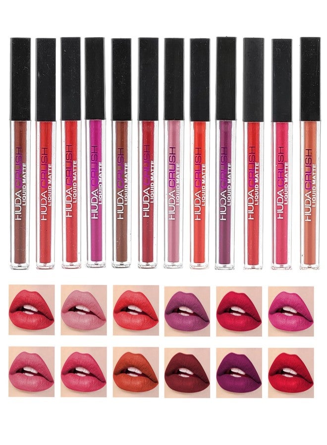 HUDACRUSH 12 Pcs Liquid Lipstick Combo Set - Matte Lipstick Waterproof for Women and Girls - Perfect Makeup Gift Set - Versatile Nude Lipstick Shades for Everyday Elegance - Image 1