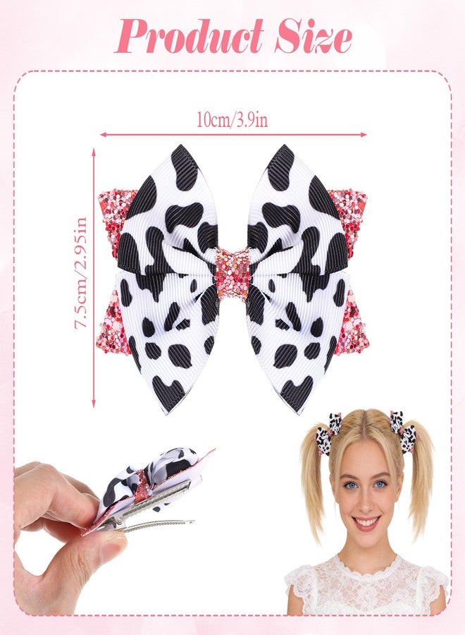 Matwsec 2PCS Cow Print Hair Bow Clips Cute Hair Bows for Girls Pink Bow Hair Clip with Alligator Clips for Girls Toddlers Kids Birthday Party Decor Gifts - Image 2