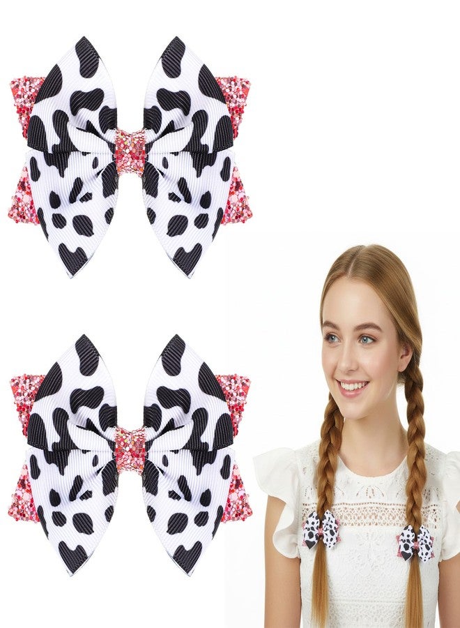 Matwsec 2PCS Cow Print Hair Bow Clips Cute Hair Bows for Girls Pink Bow Hair Clip with Alligator Clips for Girls Toddlers Kids Birthday Party Decor Gifts - Image 1