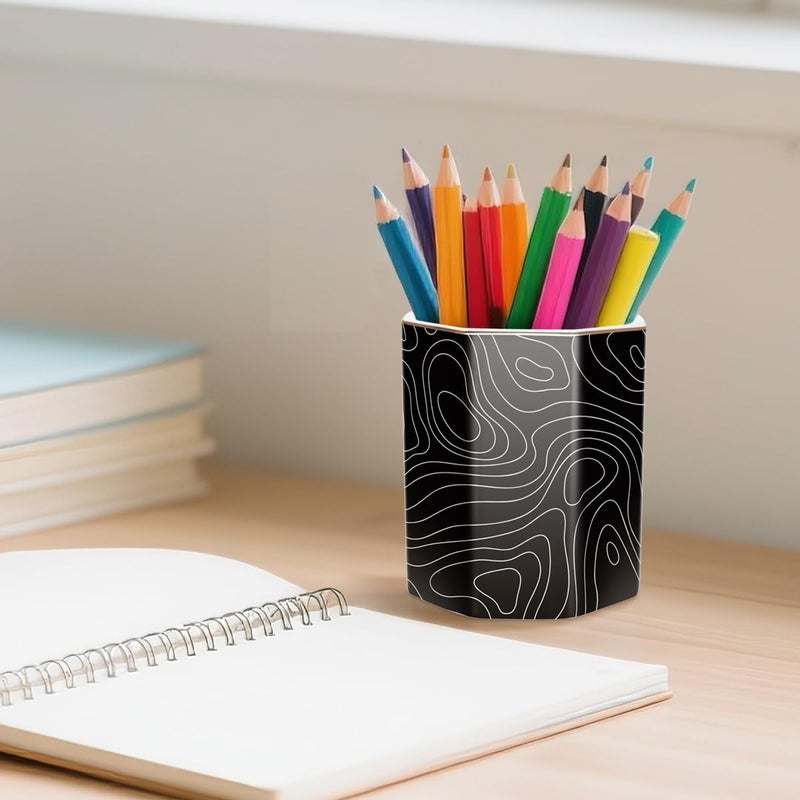 WAVEYU Pen Holder, Pencil Holder for Desk, Marble Desk Organizer Cute, Durable Ceramic Pencil Cup, Decorative Makeup Brush Holder Cup, Stationery Holder for Office, Home, Gray Marble - Image 5