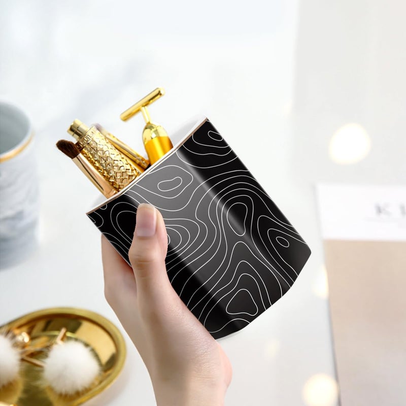 WAVEYU Pen Holder, Pencil Holder for Desk, Marble Desk Organizer Cute, Durable Ceramic Pencil Cup, Decorative Makeup Brush Holder Cup, Stationery Holder for Office, Home, Gray Marble - Image 4