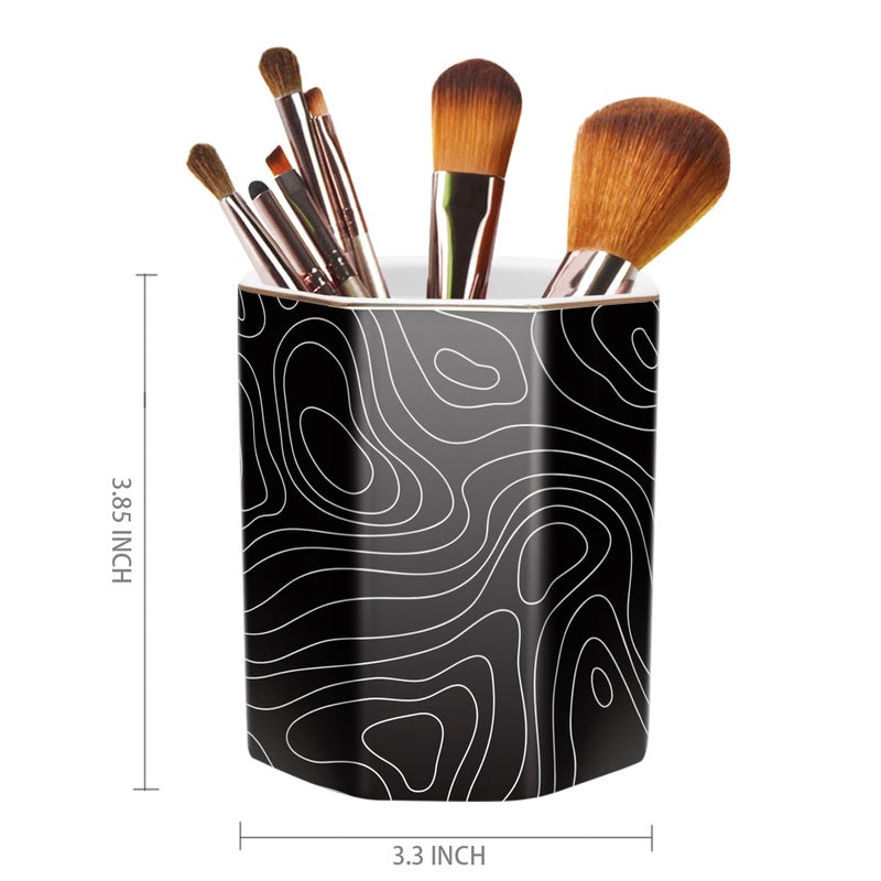 WAVEYU Pen Holder, Pencil Holder for Desk, Marble Desk Organizer Cute, Durable Ceramic Pencil Cup, Decorative Makeup Brush Holder Cup, Stationery Holder for Office, Home, Gray Marble - Image 2