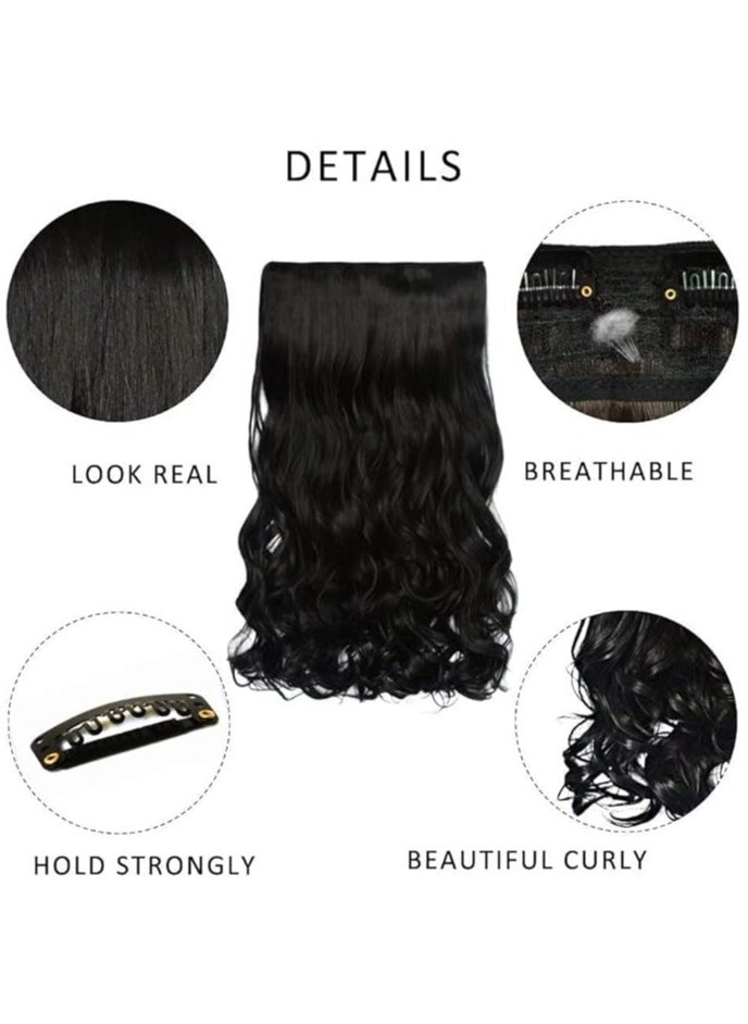 Estelle Eestelle full head one-piece long straight and Body Wave hair extension, with 5 clips, suitable for women and girls (#1B, Body Wave)  - Image 4