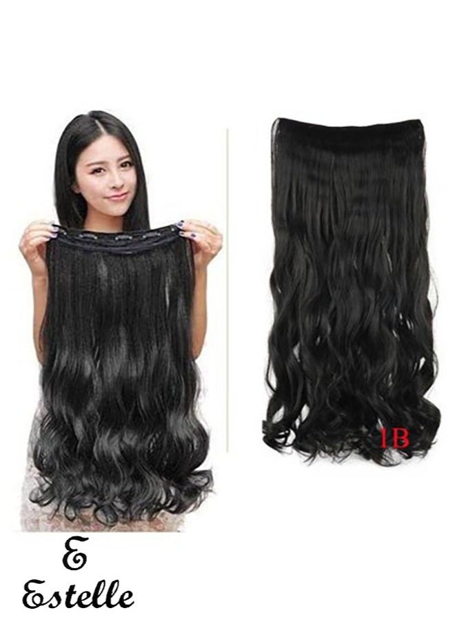 Estelle Eestelle full head one-piece long straight and Body Wave hair extension, with 5 clips, suitable for women and girls (#1B, Body Wave)  - Image 1