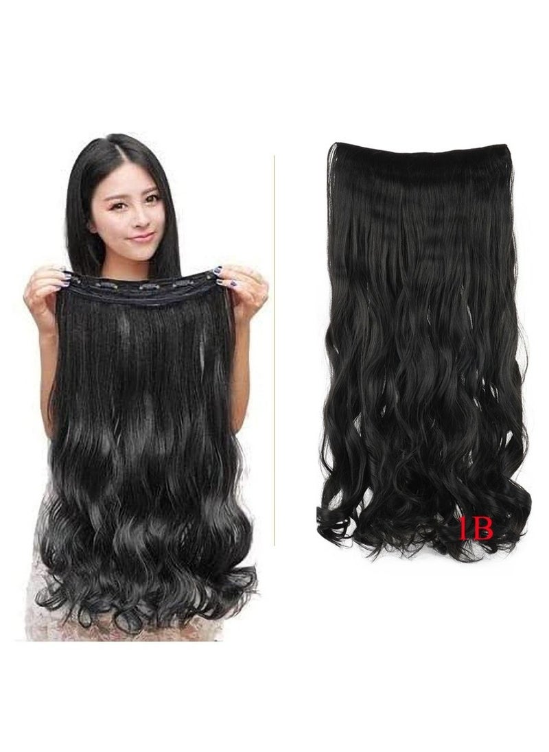 Estelle Eestelle full head one-piece long straight and Body Wave hair extension, with 5 clips, suitable for women and girls (#1B, Body Wave)  - Image 2