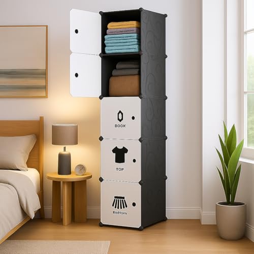 LUHI Plastic Wardrobe for Kids Clothes – Easy to Use Anti-Skid & Non-Slip Effective Professional, Plastic Cupboard for Kids, Foldable Almirah, Collapsible Wardrobe (White T4, 9-Shelf-6-Door) - Image 1