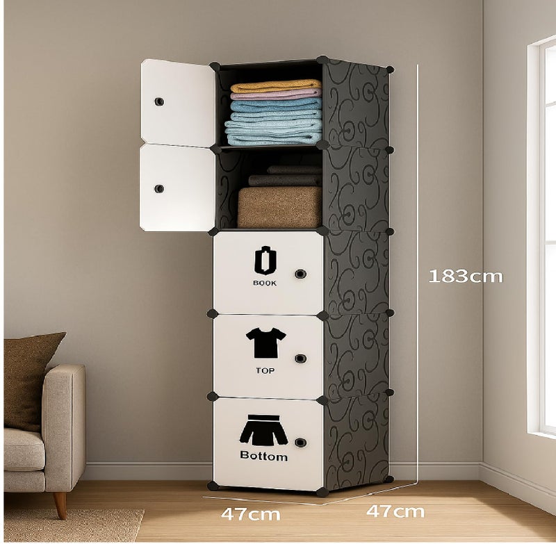 LUHI Plastic Wardrobe for Kids Clothes – Easy to Use Anti-Skid & Non-Slip Effective Professional, Plastic Cupboard for Kids, Foldable Almirah, Collapsible Wardrobe (White T4, 9-Shelf-6-Door) - Image 2