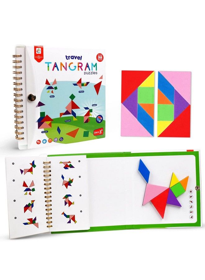 USATDD Travel Tangram Puzzle With 2 Set, Magnetic Pattern Blocks Road Trip Games Educational Jigsaw Challenge Books For Kid Adult Brain Teasers With 368 Solution Montessori Travel Toys For Kids In Car - Image 2
