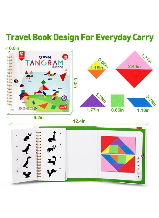 USATDD Travel Tangram Puzzle With 2 Set, Magnetic Pattern Blocks Road Trip Games Educational Jigsaw Challenge Books For Kid Adult Brain Teasers With 368 Solution Montessori Travel Toys For Kids In Car - Image 3
