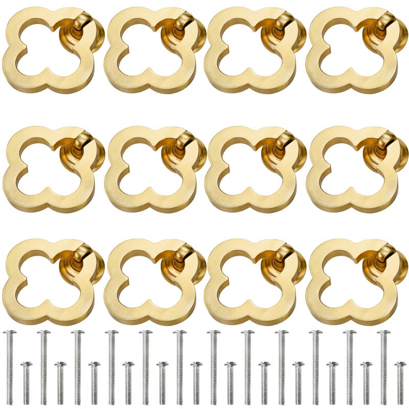 Peohud 12 Pack 55mm Brushed Gold Cabinet Knobs, Zinc Alloy Drawer Knobs with Screws for Kitchen, Cupboard, Dresser, Bathroom, Wardrobe, Closet - Image 1