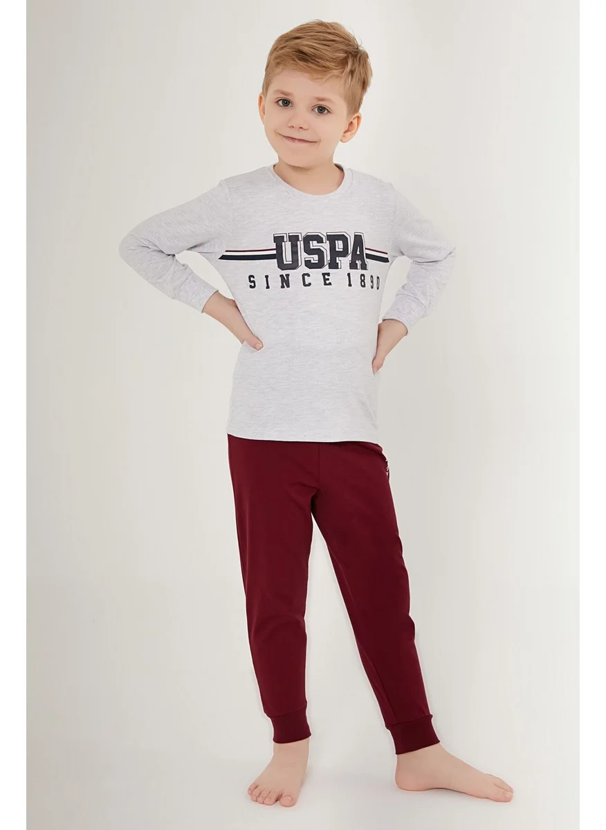 يو اس بولو اسن Line Pattern White Boy's Long Sleeve Pajama Set