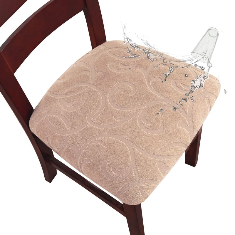 Genina Waterproof Chair Seat Covers Dining Room Chair Covers Stretch Seat Cover for Dinning Room Chair Protector Slipcovers for Kitchen Hotel 4 Flower PatternKhaki