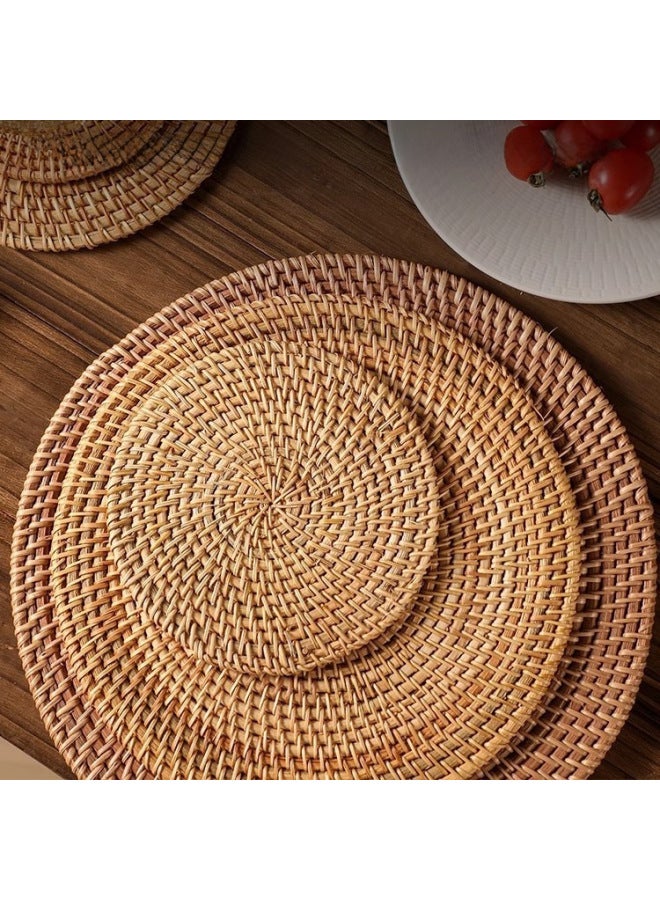 Rattan Dining Mat Hand-woven Autumn Rattan Tea Cup Mat Round Anti-scald Insulation Mat Household Tea Table Teapot Mat-Color:Rattan Round Single Lotus 22cm  - Image 4