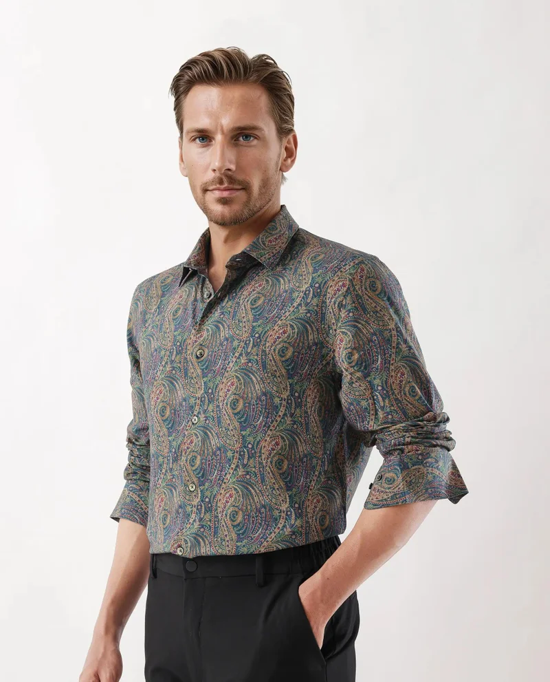 Rare Rabbit Men's Regular Fit Casual Paisley Print Shirt